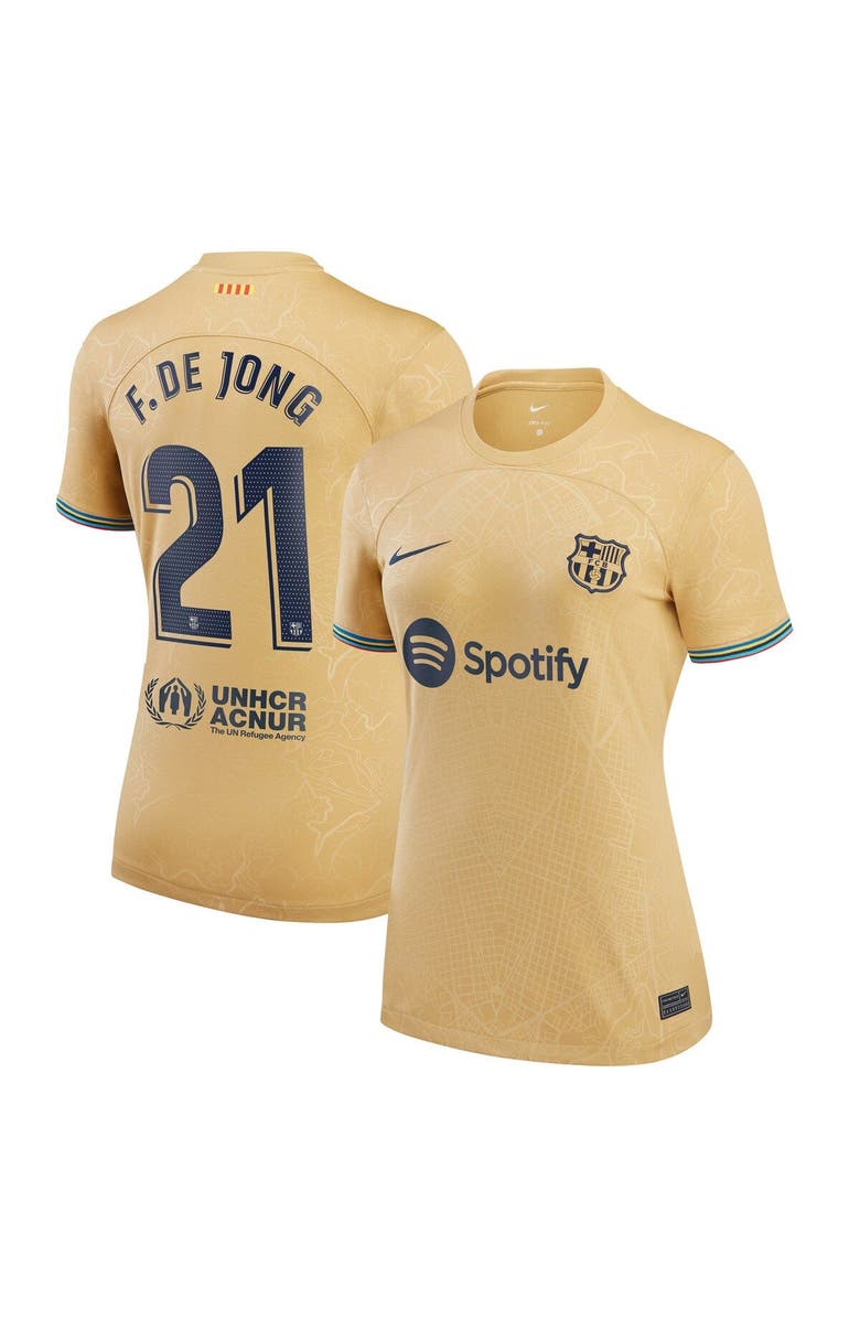 Nike Women's Nike Frenkie de Jong Yellow Barcelona 2022/23 Away Replica Player Jersey, Main, color, 
