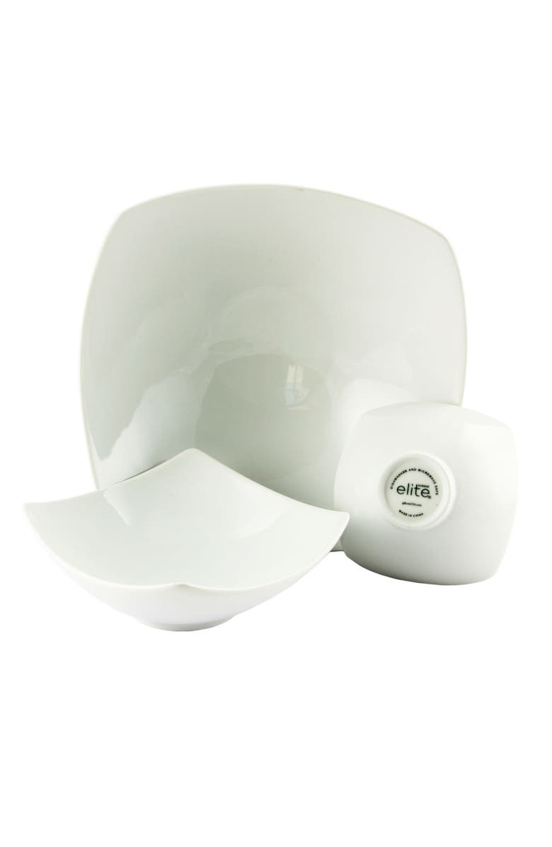 Gibson Elite Gracious Dining 3-Piece Stoneware Square Bowl Set, Alternate, color, White