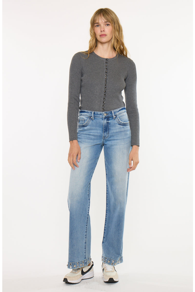 Ditzy Low Slung Baggy Wide Jeans, Main, color, Medium Wash