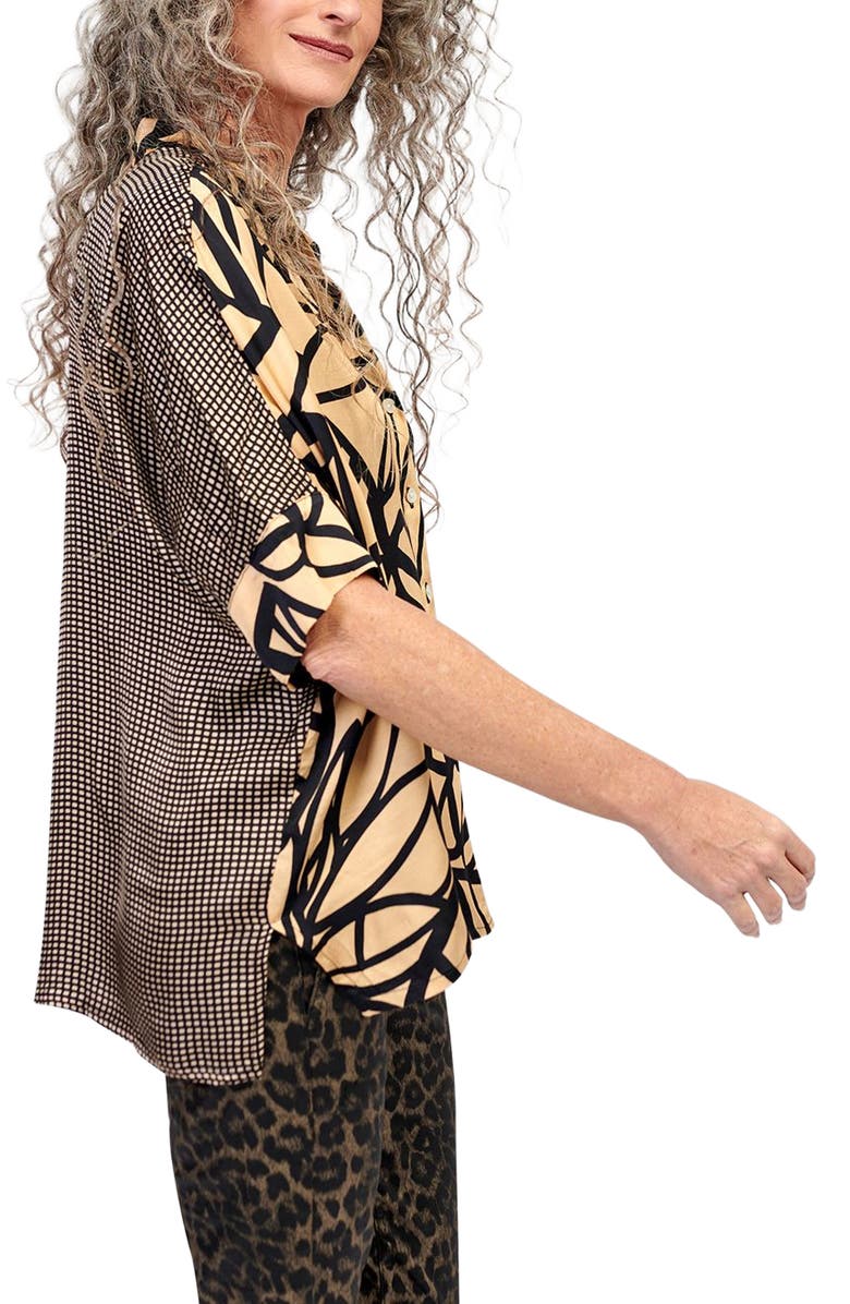 Alembika Serene mixed print button-up shirt, Alternate, color, 