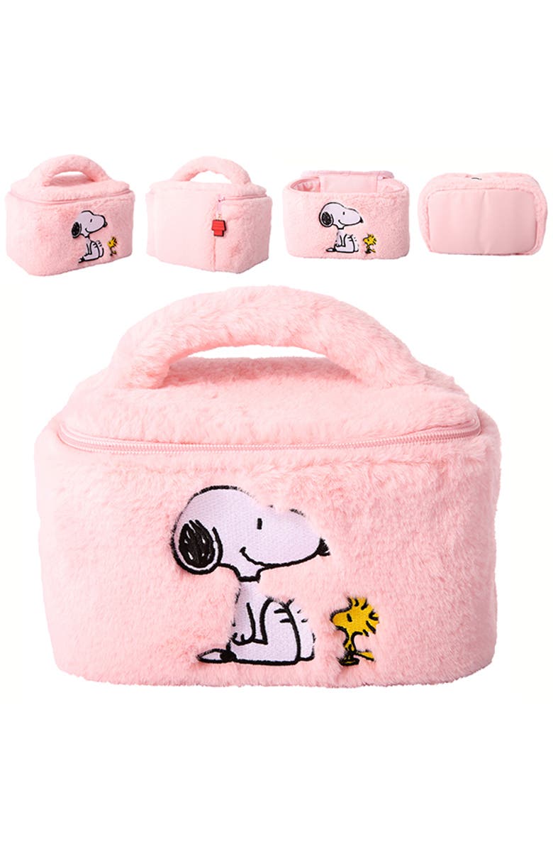 PEANUTS Snoopy Fluffy Cosmetic Bag for Travel, Main, color, Pink