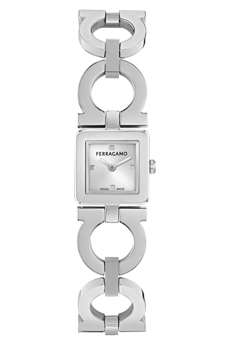 Double Gancini Square Bracelet Watch, 19mm x 19mm, Main, color, STAINLESS STEEL