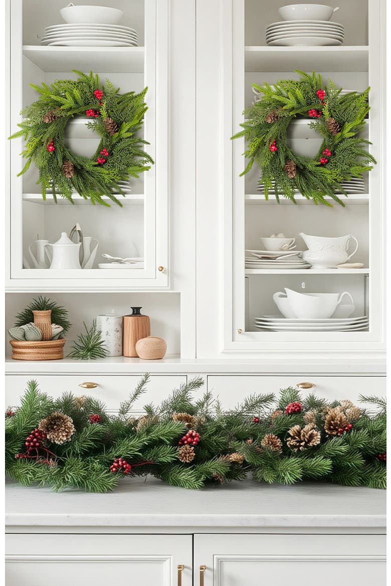 Set of 2 14"D Christmas Mini Dripping Wreath, Alternate, color, Green