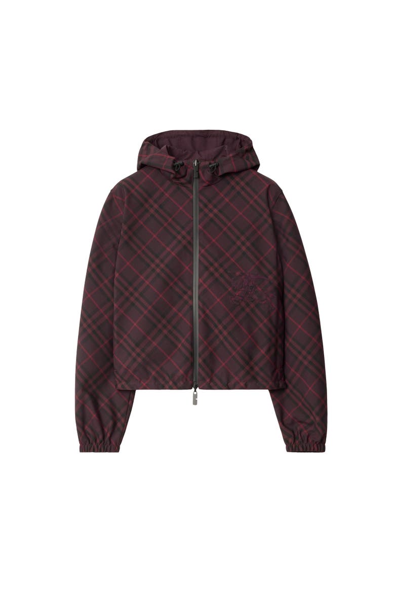 Cropped Reversible Check Hooded Jacket, Alternate, color, Wine red