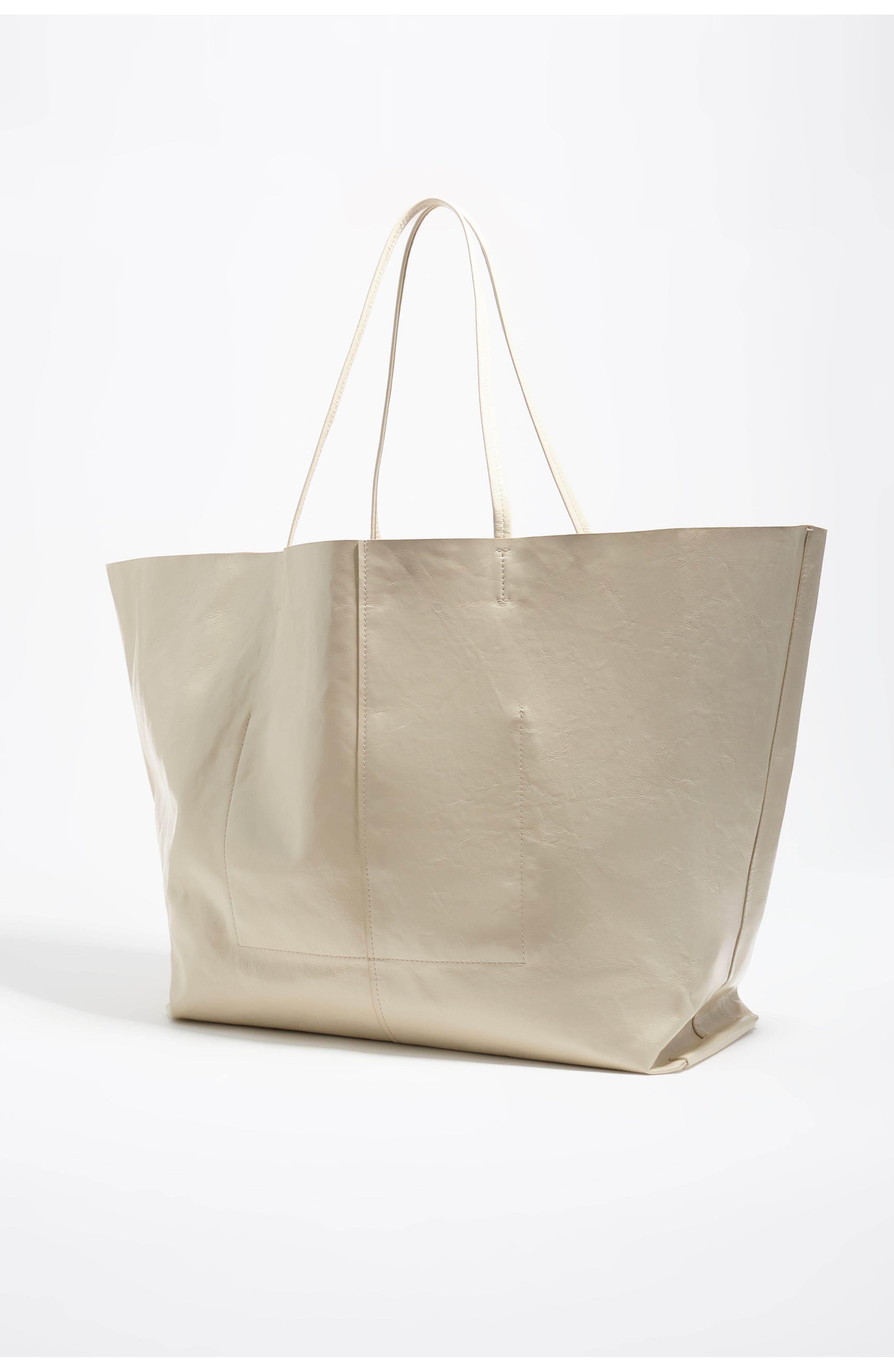 Bimba y Lola Leather Maxi Shopper Bag SS26, Alternate, color, Ivory