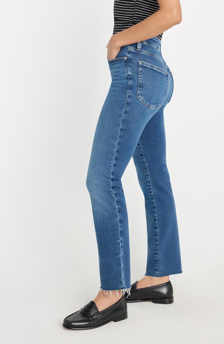 Good American Soft-Tech Good Straight Raw Hem Ankle Straight Leg Jeans, Alternate, color, Indigo818