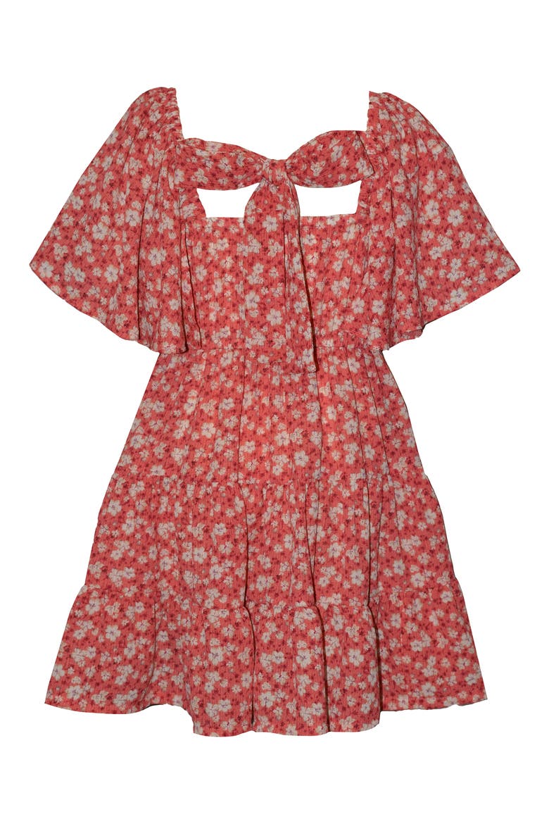 Kids' Angel Sleeve Floral Dress, Alternate, color, CORAL