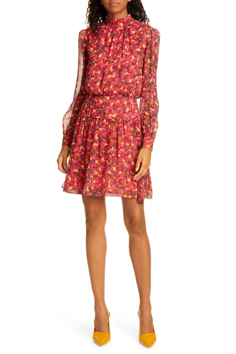 Isabel Floral Silk Long Sleeve Minidress, Main, color, PEMALA CIRCLES