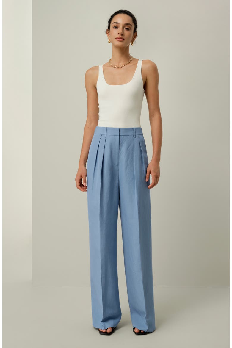 Women's Silk Linen Wide Leg Pants, Alternate, color, Chambray Blue