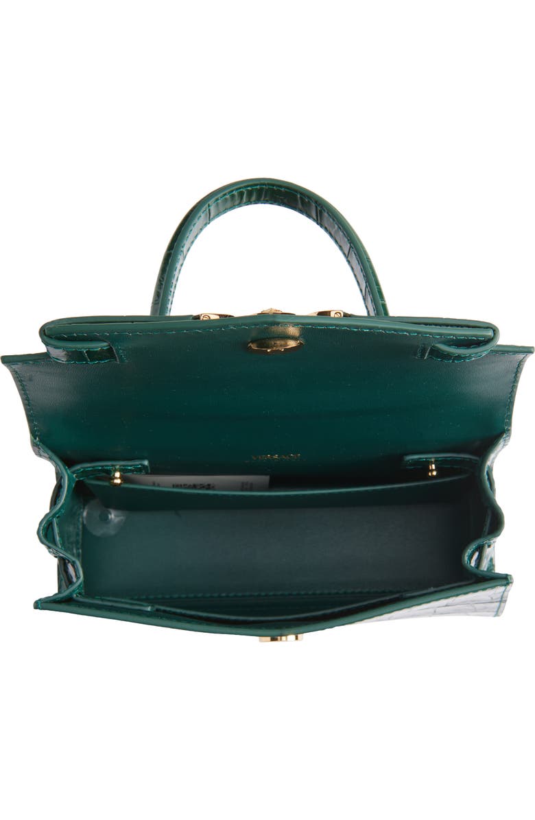 Versace Small Medusa '95 Croc Embossed Leather Top Handle Bag, Alternate, color, Dark Emerald Gold