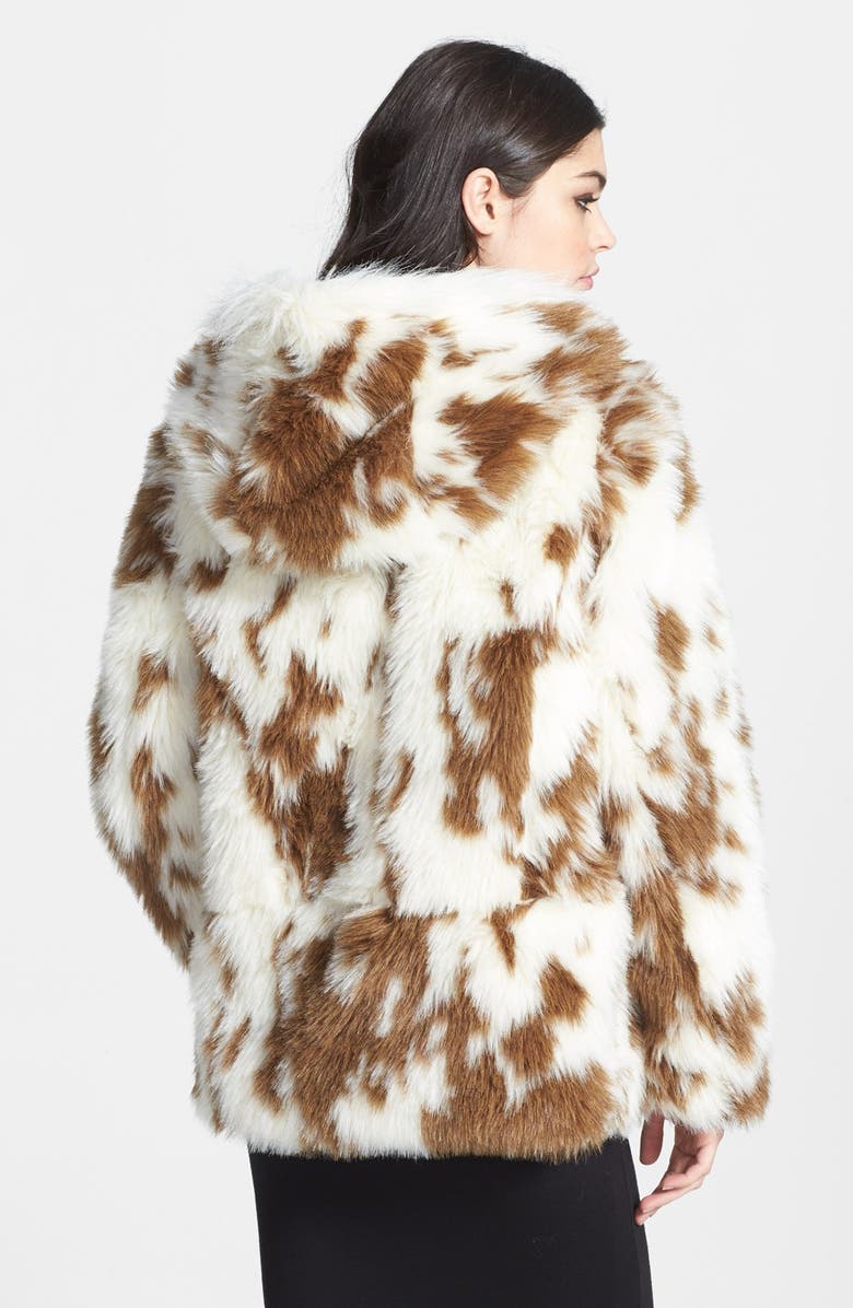 Lark Spot Print Hooded Faux Fur Coat, Alternate, color,
