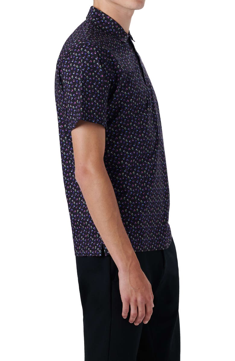 Bugatchi OoohCotton<sup>®</sup> Skull Print Short Sleeve Polo, Alternate, color, Black