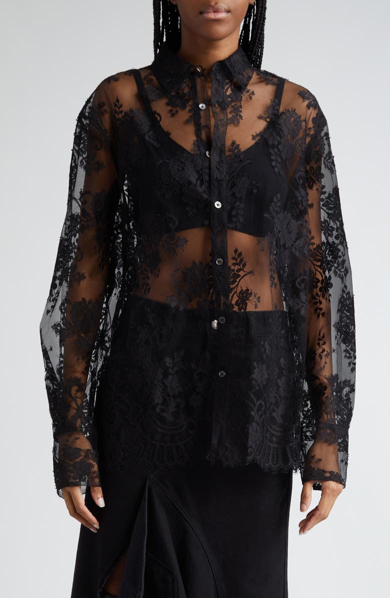 MONSE Open Back Sheer Floral Lace Top, Main, color, 