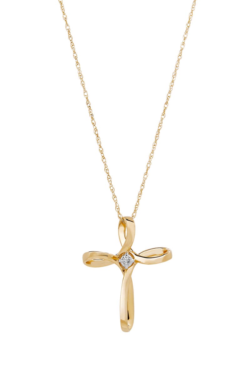Diamond Ribbon Cross Pendant Necklace, Main, color, GOLD