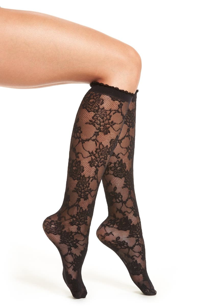 Oroblu 'Estelle' Lace Knee High Socks, Main, color, 