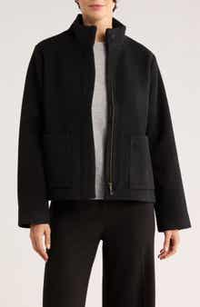 Eileen Fisher High Collar Short Wool Coat