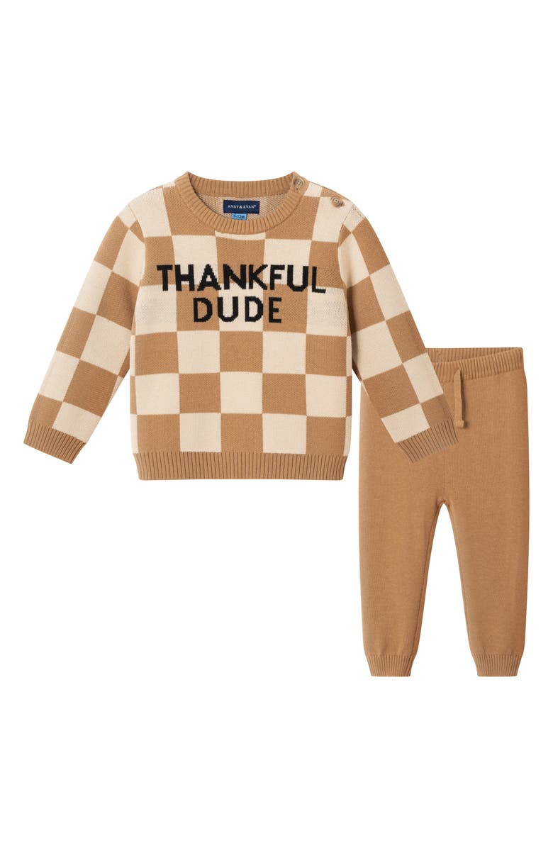 Andy & Evan Kids' Thankful Dude Sweater & Joggers Set, Main, color, Brown