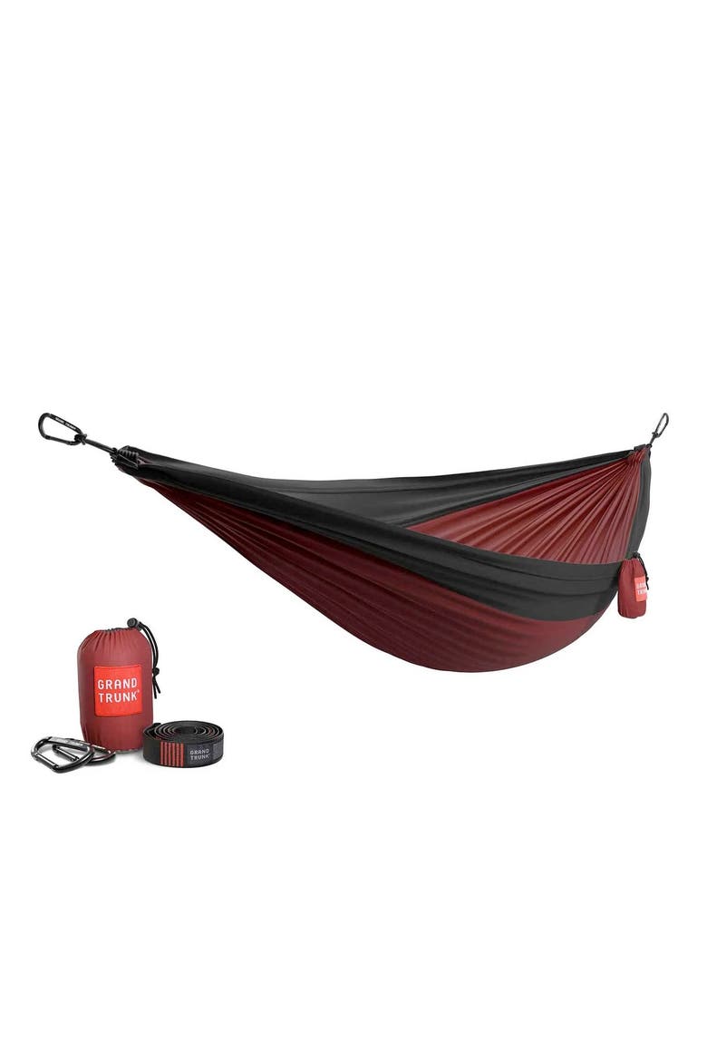 Double Deluxe Parachute Nylon Hammock w/Straps, Main, color, Red