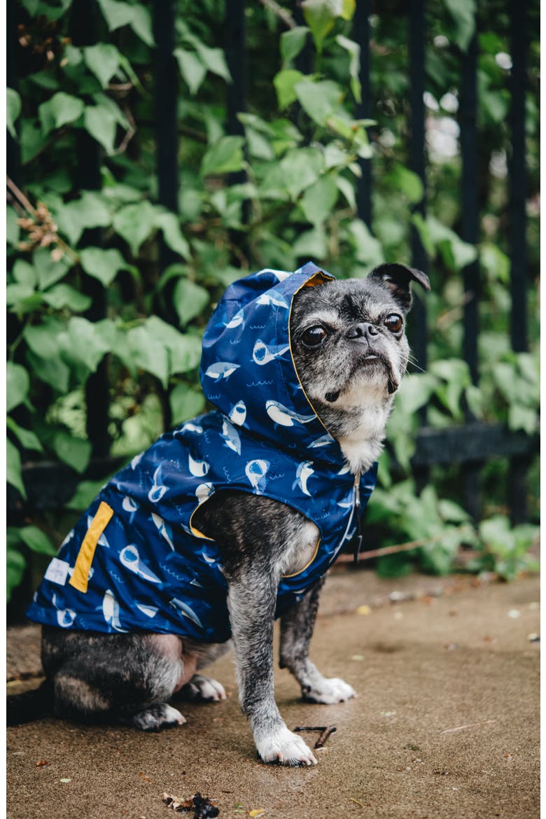 The Shark Attack Reversible Dog Raincoat, Alternate, color, NAVY