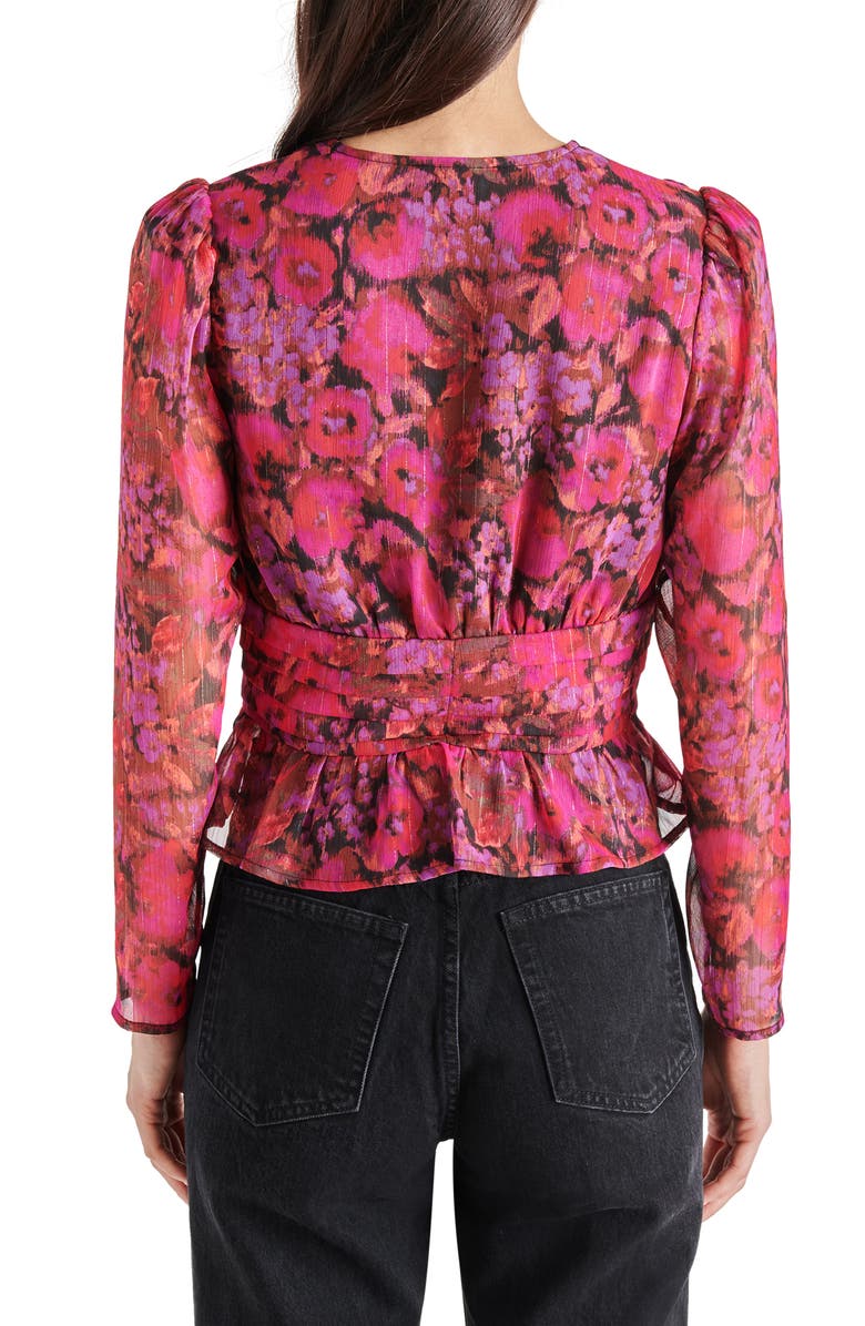 Steve Madden Azura Floral Metallic Stripe Chiffon Top, Alternate, color, 