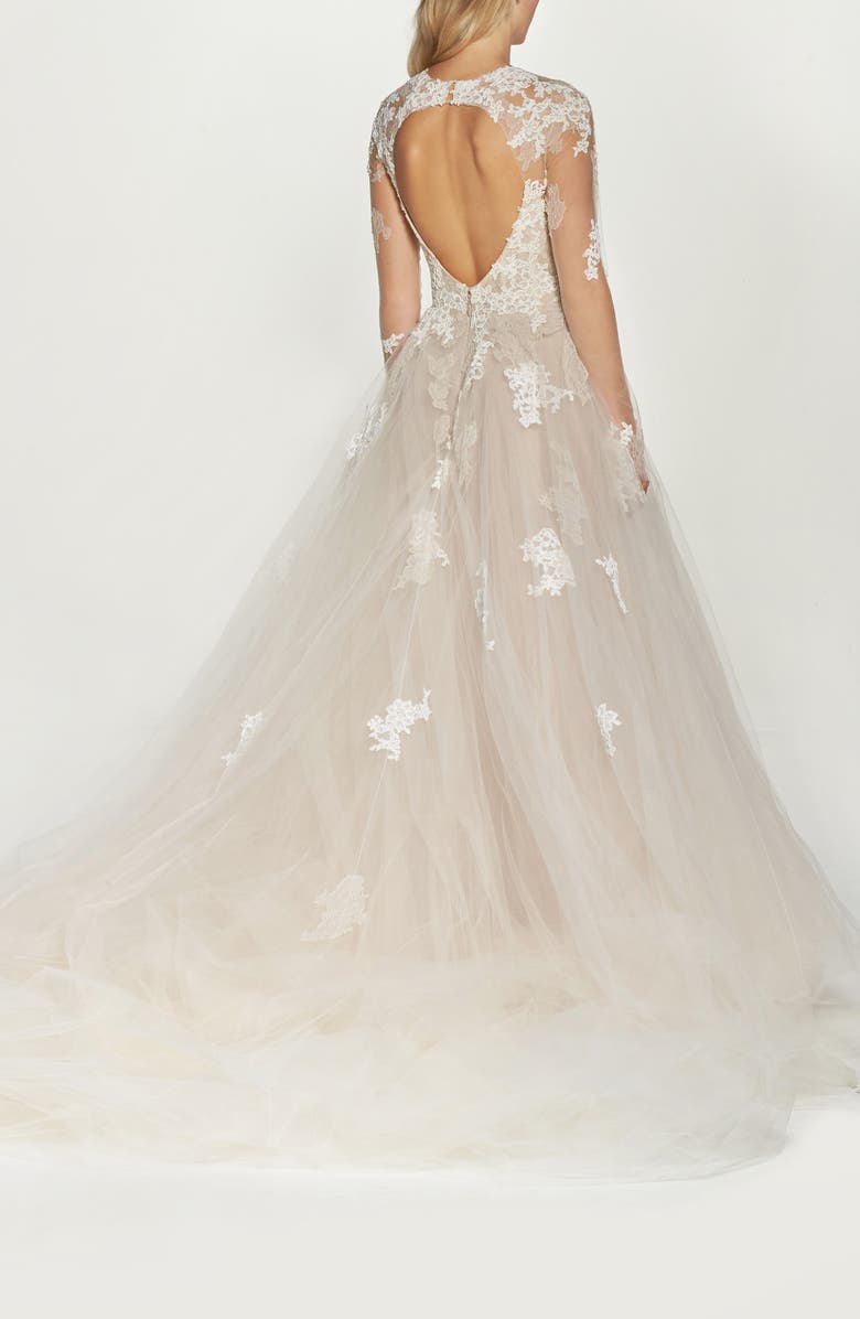 Monique Lhuillier Rachelle Long Sleeve Tulle Wedding Dress, Alternate, color, 