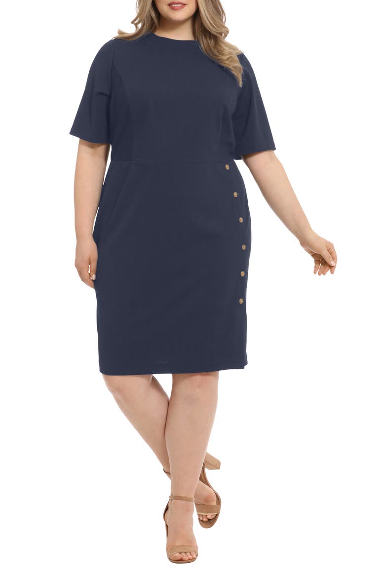 Short Sleeve Sheath Dress, Main, color, NAVY