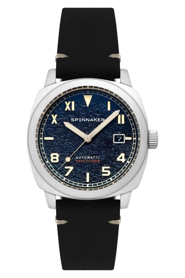 Hull California Automatic Leather Strap Watch, 42mm, Main, color, BLUE