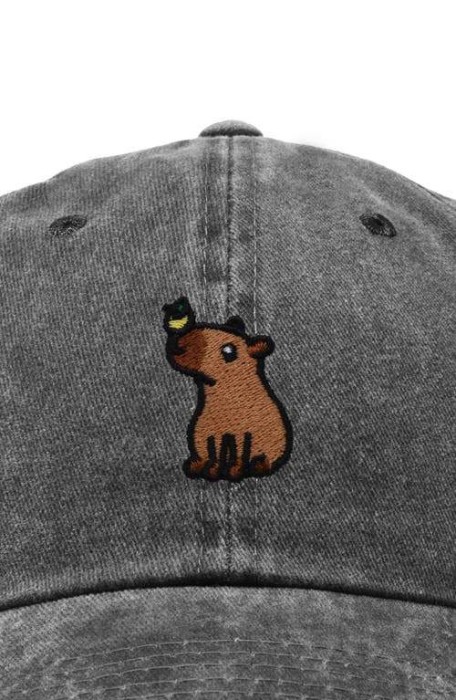 Dalix Capybara Embroidered Everyday Hat In Washed Black