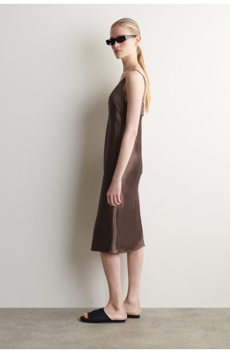 COS Open-stitch Satin Slip Dress, Alternate, color, Brown