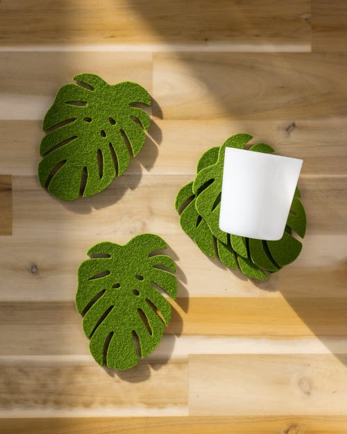 Graf & Lantz Graf Lantz Merino Wool Monstera Coaster Solid 4 Pack In Loden Green