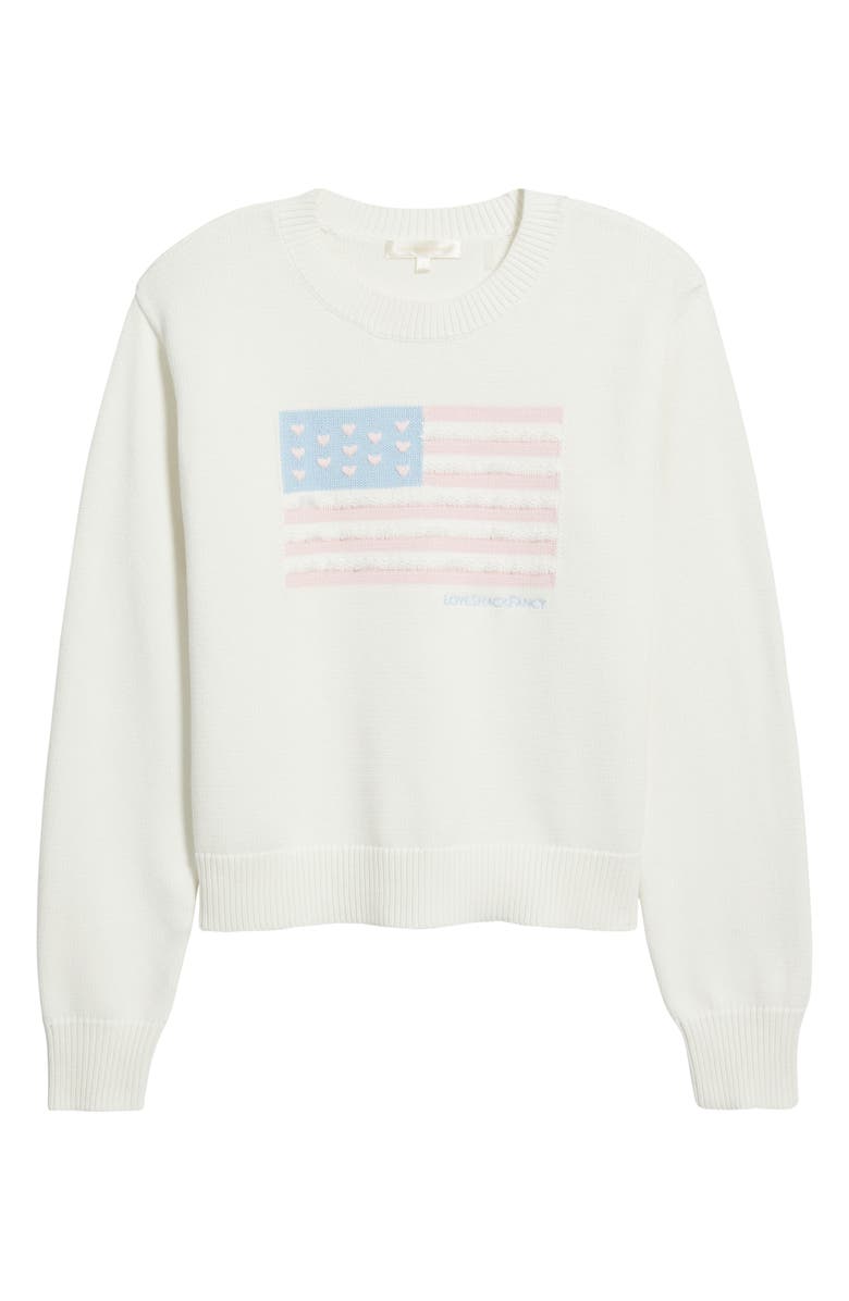 LoveShackFancy Ty Intarsia Flag Cotton Crewneck Sweater, Alternate, color, Ivory Dreams