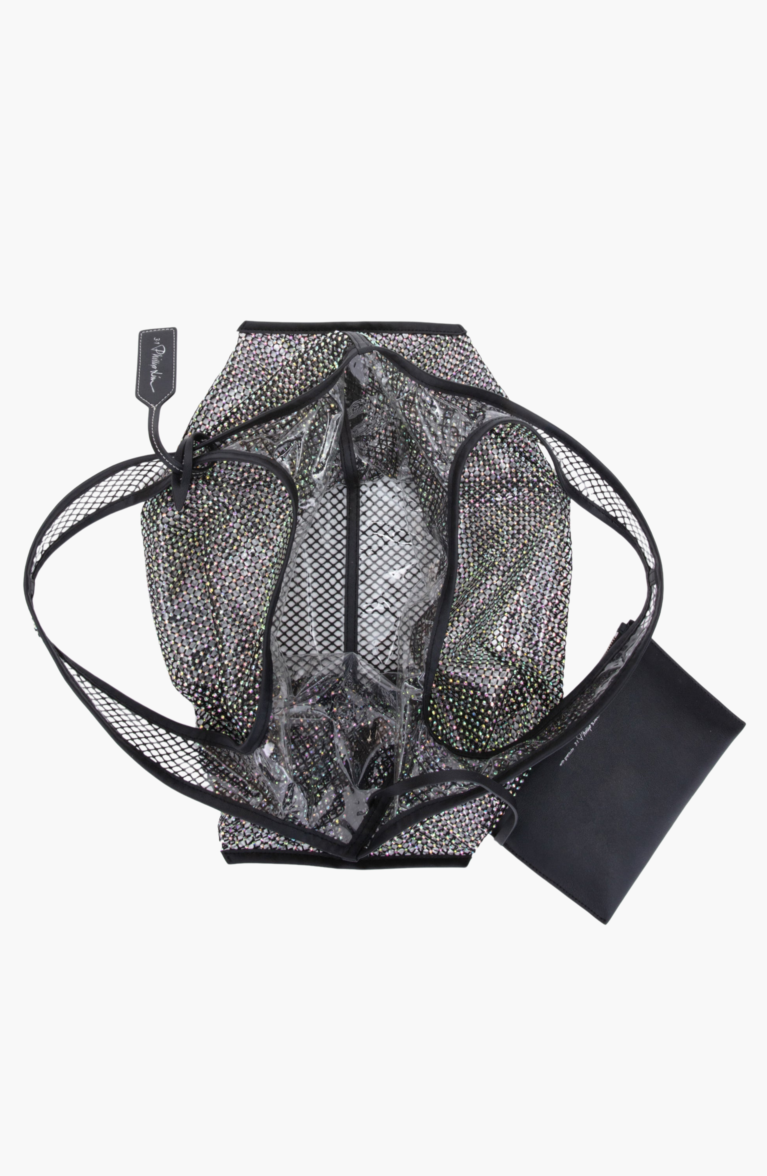 3.1 Phillip Lim Crystal Embellished Mesh Market Tote Bag, Alternate, color, Black