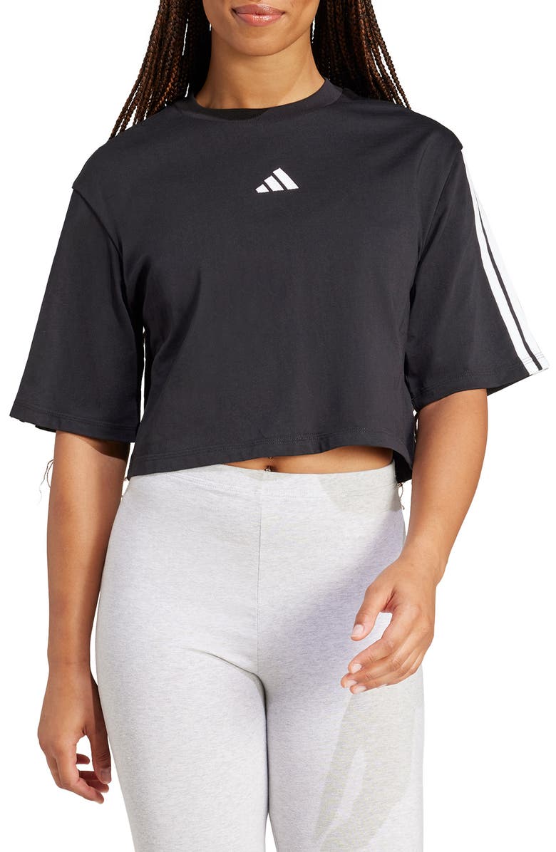 adidas 3-Stripes Cropped Cotton T-Shirt, Main, color,