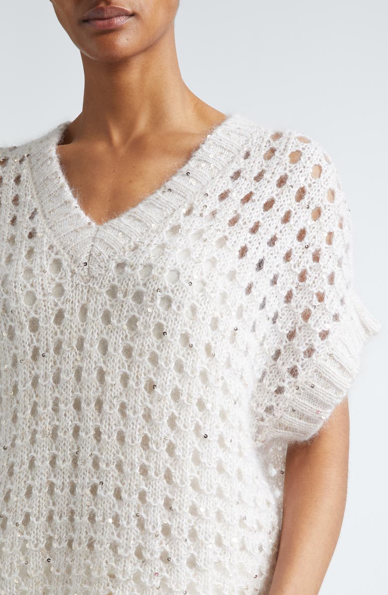Eleventy Sparkle Openwork Sweater, Alternate, color, Blush Ivory