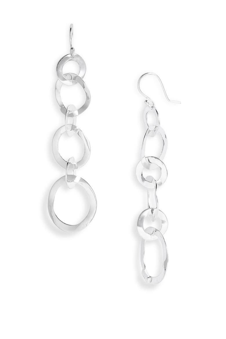 'Sculpted Link' Long Drop Earrings, Main, color, STERLING SILVER