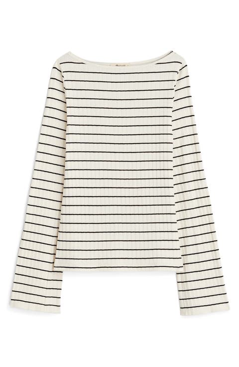 Stripe Boatneck Long Sleeve Rib Top