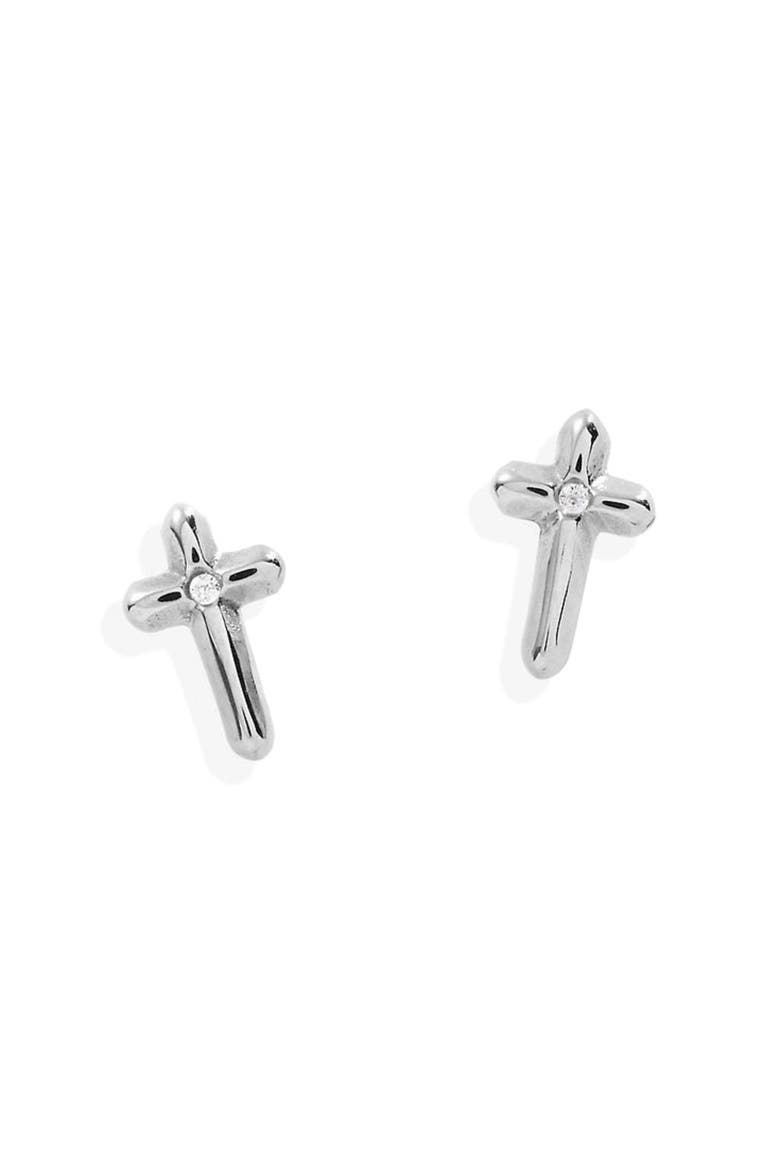 Cross Mini Stud Earrings Earrings, Main, color, Silver
