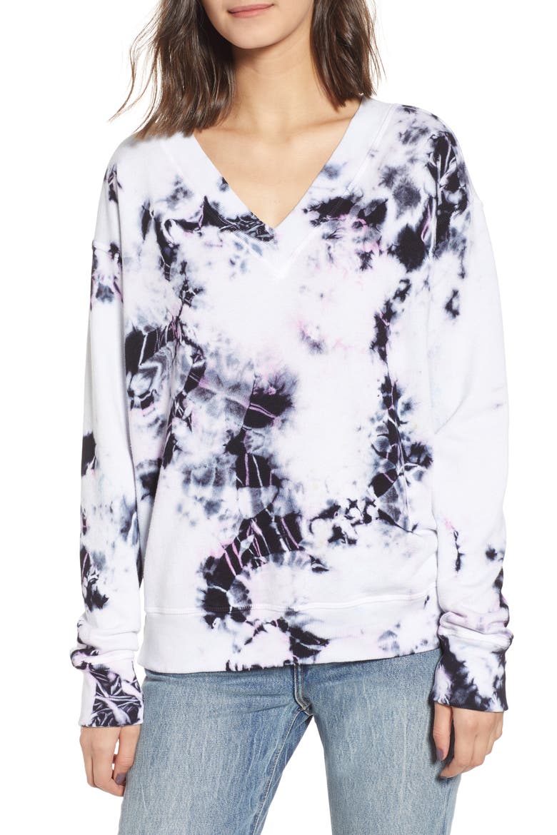 Sterling Tie Dye V-Neck Sweatshirt, Main, color, MOONLIGHT MULTI