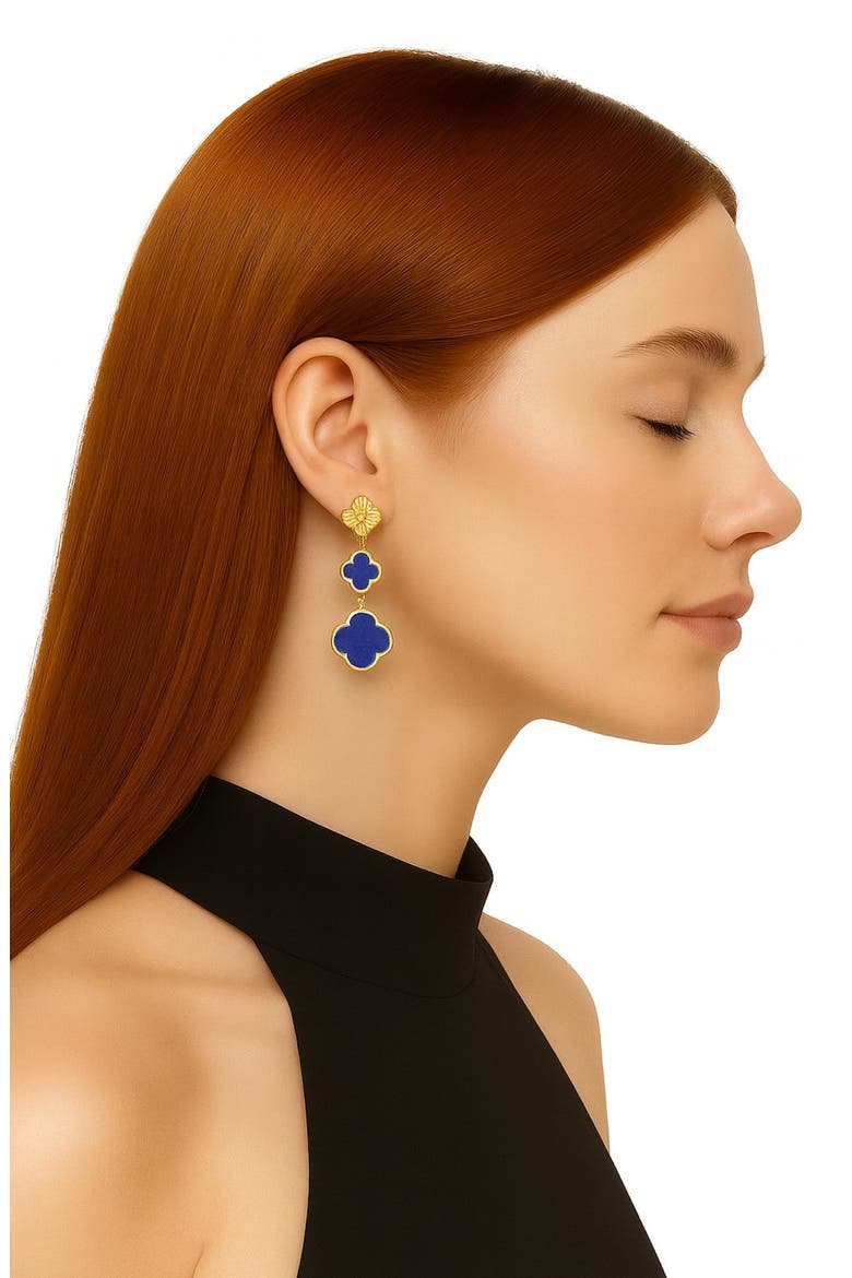 Blue Agate Triple Clover Drop Earrings, Alternate, color, GOLD