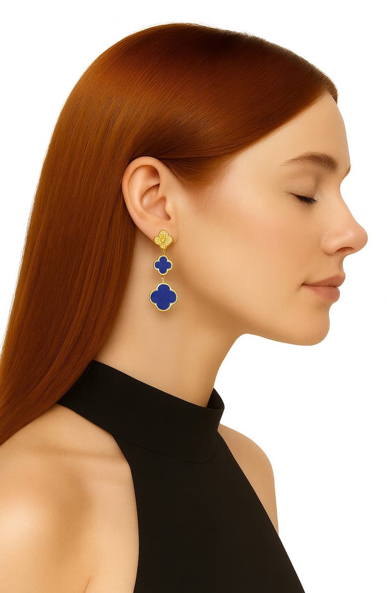GABI RIELLE Blue Agate Triple Clover Drop Earrings, Alternate, color, Gold
