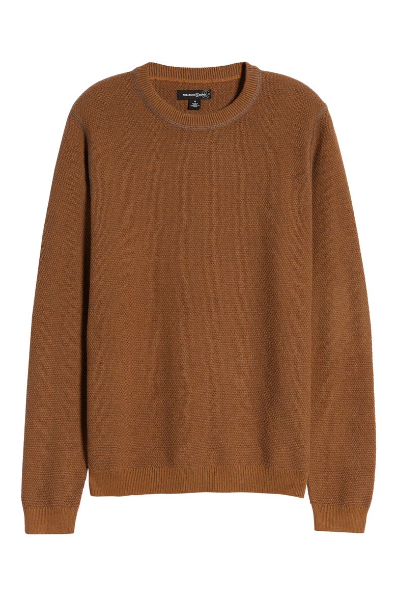 Textured Crewneck Sweater, Alternate, color, BROWN RUBBER