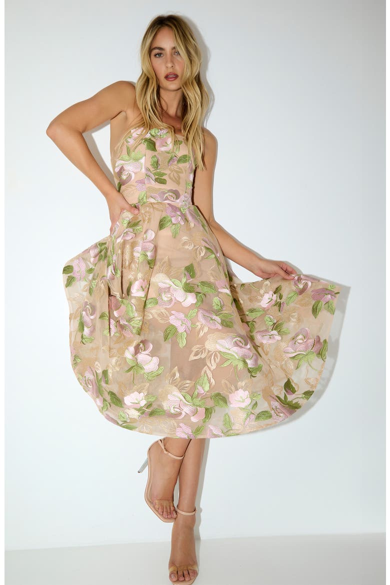 Noemi Embroidered Floral Strapless Cocktail Dress, Alternate, color, LILAC/ SAGE FLORAL