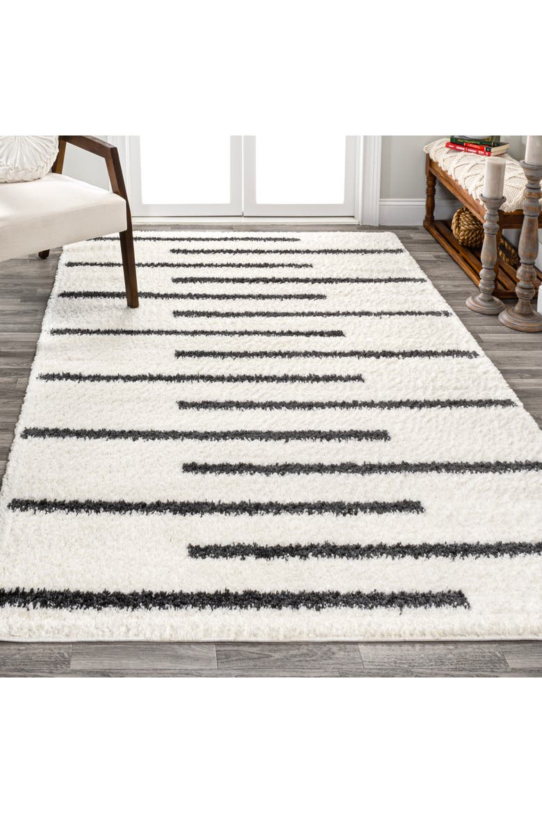 Alaro Berber Stripe Shag Area Rug, Alternate, color, White/Gray