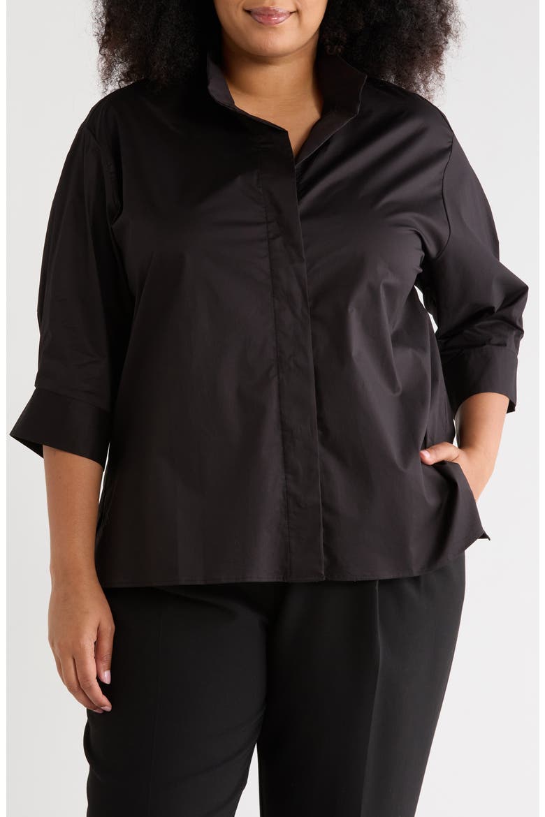 Stand Up Collar Top, Main, color, BLACK