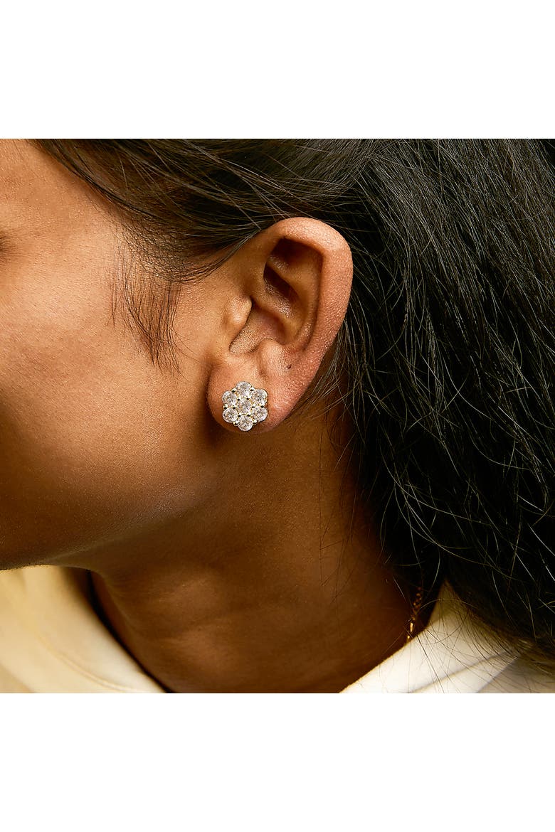 14K White Gold 3.0 Cttw Diamond Floral Cluster Stud Earring, Alternate, color, Yellow