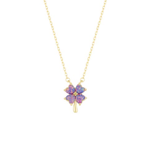 Purple Opal Four Leaf Clover Sterling Silver Necklace