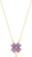 Spero London Purple Opal Four Leaf Clover Sterling Silver Necklace