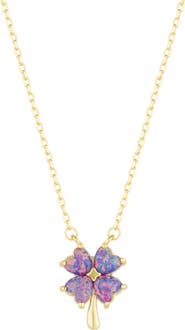 Spero London Purple Opal Four Leaf Clover Sterling Silver Necklace