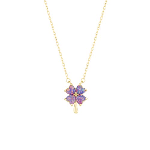Spero London Purple Opal Four Leaf Clover Sterling Silver Necklace In Gold