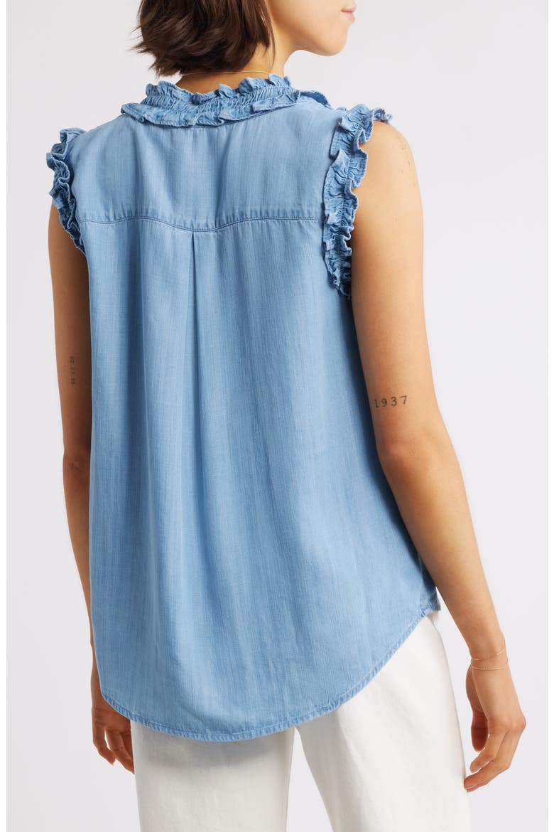 Ruffle Accent Sleeveless Top, Alternate, color, LIGHT BLUE